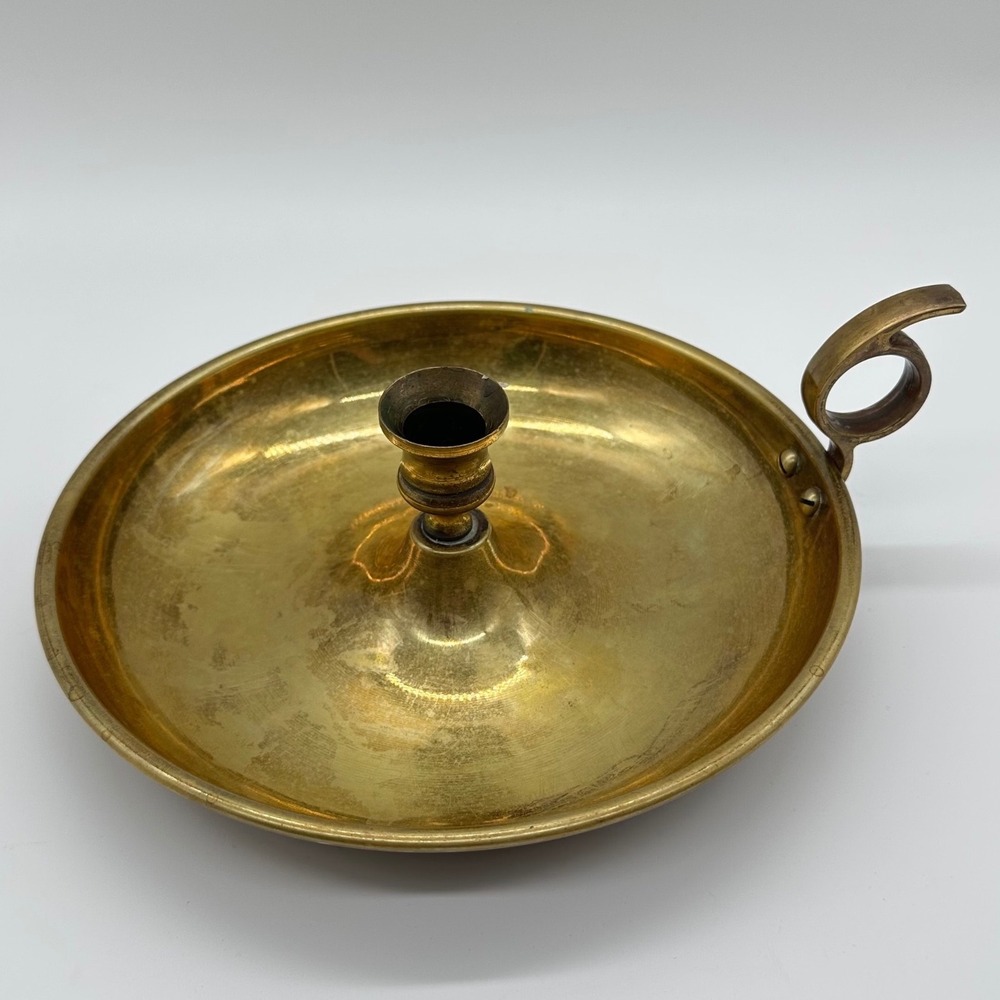 Vintage Brass Chamberstick Candle Stick Holder large 9" w/ Finger Ring